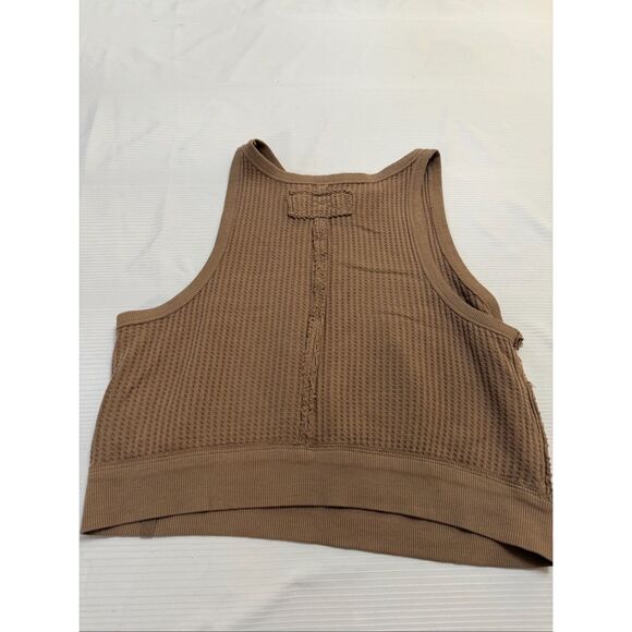 Free People Waffle Stitch Crop Tank Top Cuban Sand Waffle Crop Tank Top Sz Large - Picture 4 of 7